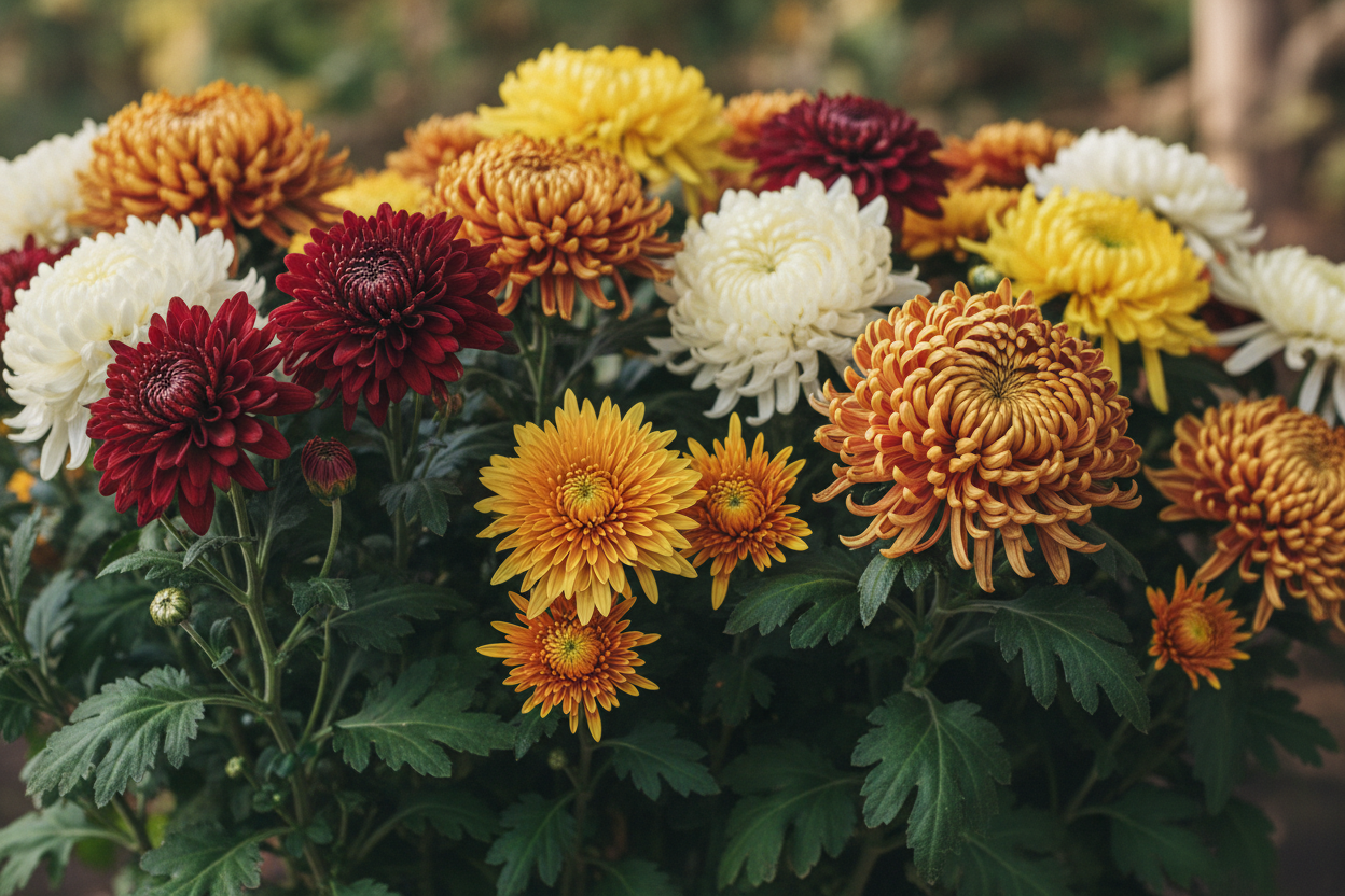 a bunch of heirloom chrysanthemums